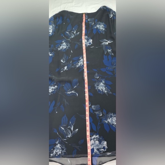 Carmen Marc Valvo Floral Black and Blue Sheer Layer Dress Size XL - Picture 10 of 10